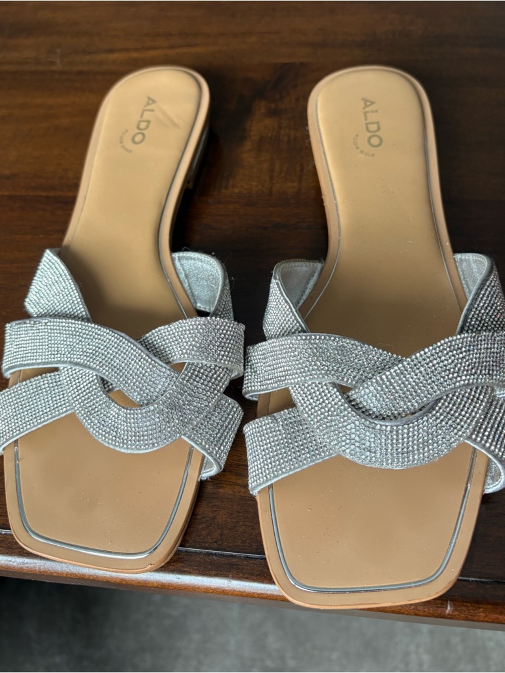 ALDO Silver Braided Crystal Slide Mules
